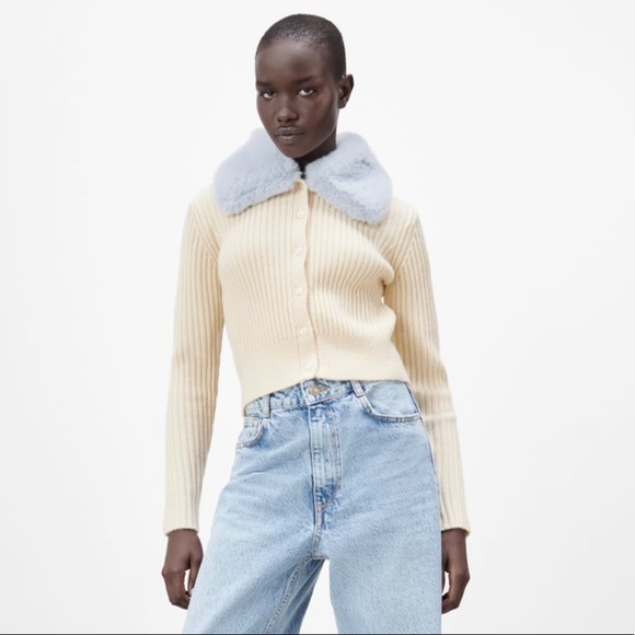 FAUX FUR COLLAR KNIT CARDIGAN - Picture 8 of 13